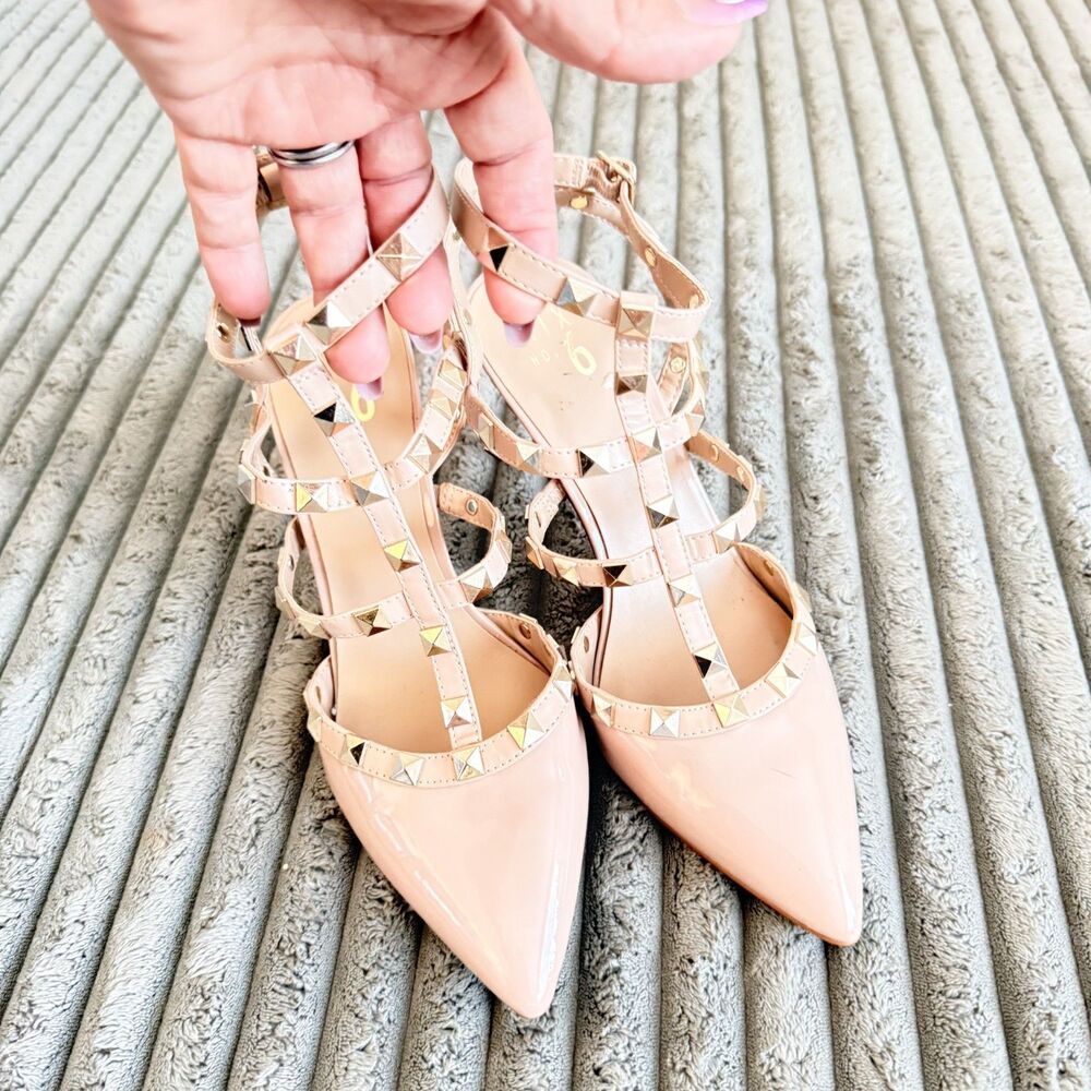 Mix No. 6 Studded T-Strap Pointed Toe Pumps Nude Women’s 9M EU40
